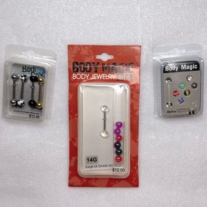 Tongue Ring Jewelry Body Piercing Lot 14G Jeweled Silver Gold Clear Barbells NWT